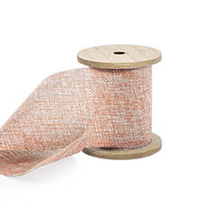 Ribbon Fabric - 23 - Linen Ribbons - Ribbon with Wooden Spool Linen Look Peach (80mmx5m)