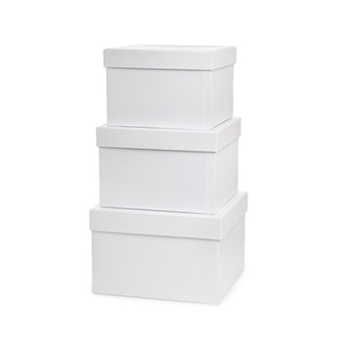 Pack GBox - Stackable Gift Boxes - Gift Flower Box Square White (21.5x21.5x14cmH) Set 3