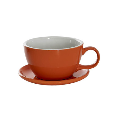 Ceramic Pots - Bondi Ceramics - Trend Ceramic Pots - Ceramic Cappuccino Pot & Plate Gloss Orange (15Dx10cmH)