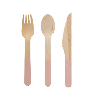 Party & Balloons - Party Tableware - Wooden Cutlery Set 30 Pastel Pink (2.5cmx16cmH)