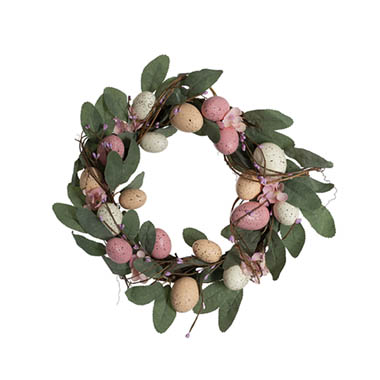Gift Seasonal - Easter Wreaths & Garlands - Easter Egg & Leaf Vine Wreath Soft Pink & White (40cmD)