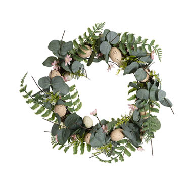 Gift Seasonal - Easter Wreaths & Garlands - Mixed Fern & Easter Egg Wreath Cream (40cmD)