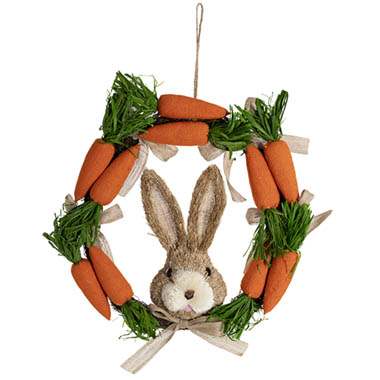 Gift Seasonal - Easter Wreaths & Garlands - Easter Bunny & Carrot Wreath Orange (36cmD)