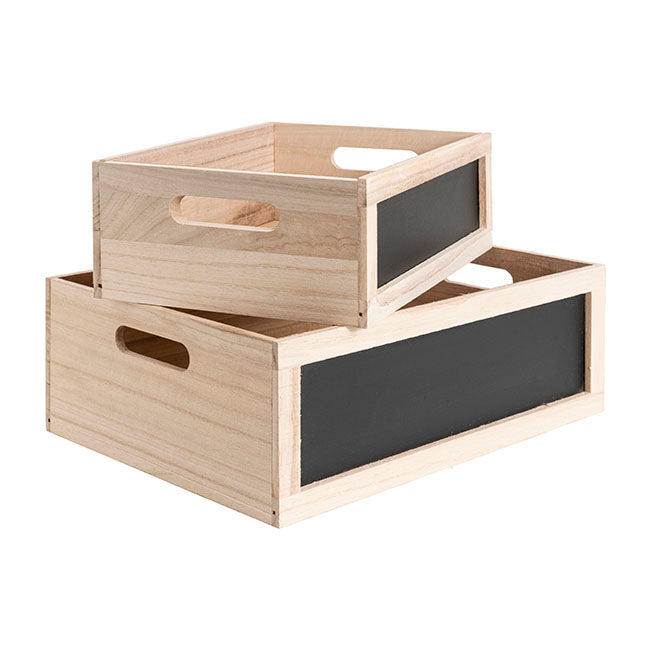 Wooden Crate Chalkboard Insert Set 2 Natural (35x25x12cmH)
