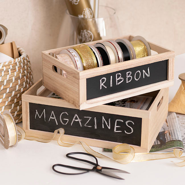 Wooden Crate Chalkboard Insert Set 2 Natural (35x25x12cmH)