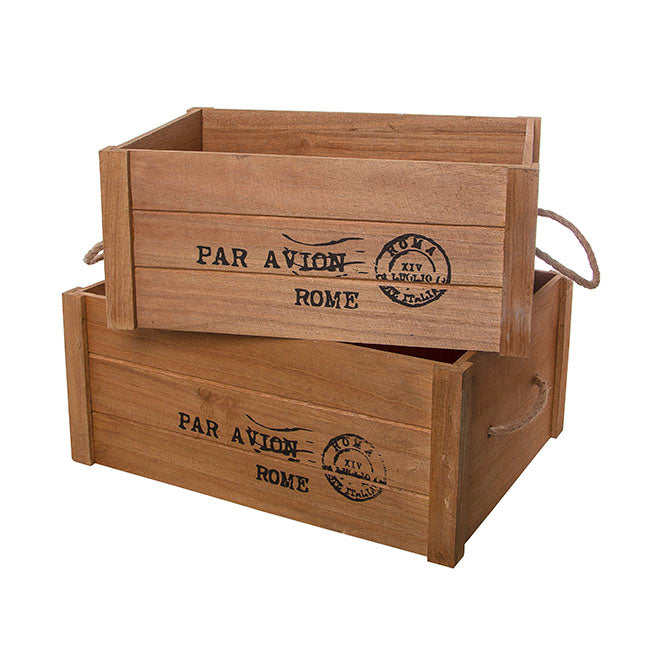 Wooden Crate Box Air Mail Set of 2 Brown (41.5x31.5x17.5cmH)