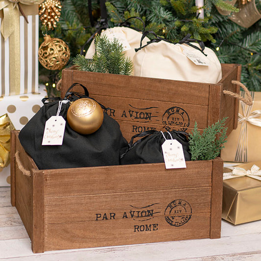 Wooden Crate Box Air Mail Set of 2 Brown (41.5x31.5x17.5cmH)