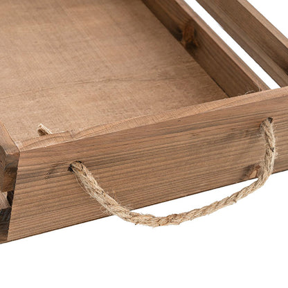 Wooden Crate Tray Rope Handle Set 2 Dark Brown (43x34x10cmH)