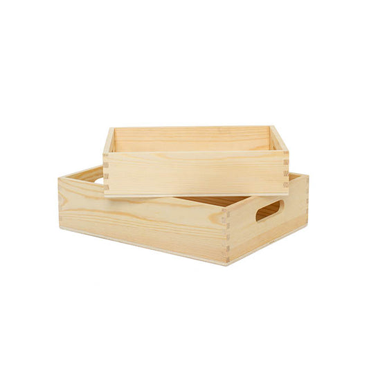 Premium Wooden Crate Box Tray Natural Small Set 2 31x23x8cmH