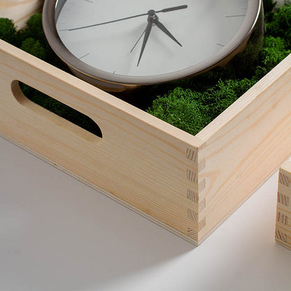 Premium Wooden Crate Box Tray Natural Lrg Set 2 42x33x11cmH