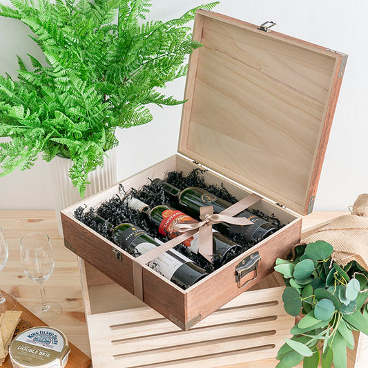 Wooden Triple Wine Box Antique Brown 36x32x12cmH