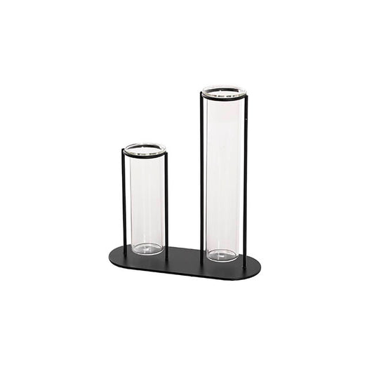 Glass Two Tube Multi Vase Metal Frame Black (15.6Dx17.5cmH)