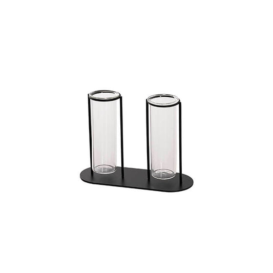 Glass Two Tube Vase Metal Frame Black Small (15.6Dx11cmH)