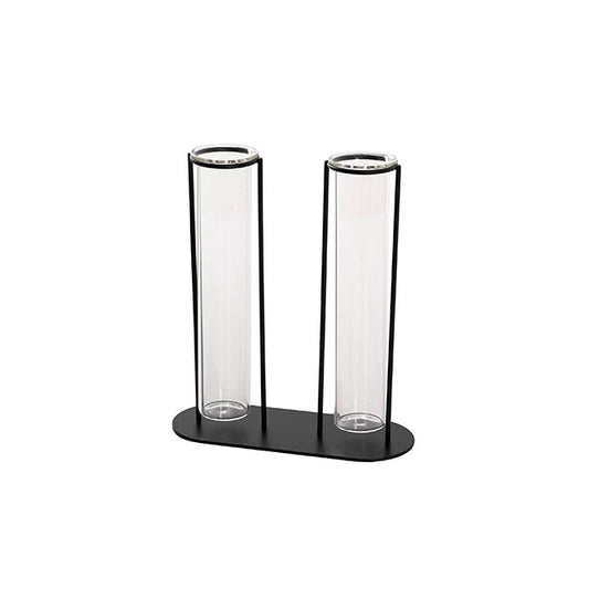 Glass Two Tube Vase Metal Frame Black Large (15.6Dx17.5cmH)