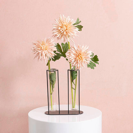 Glass Two Tube Vase Metal Frame Black Large (15.6Dx17.5cmH)