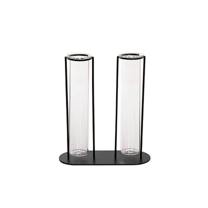 Glass Two Tube Vase Metal Frame Black Large (15.6Dx17.5cmH)