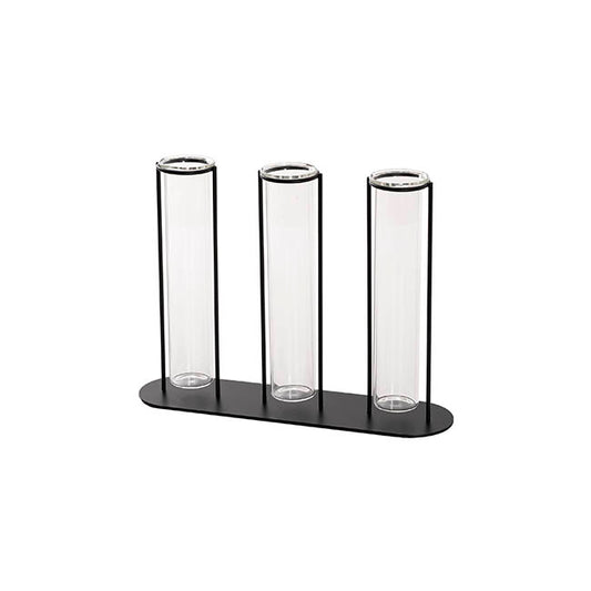 Glass Three Tube Bud Vase Metal Frame Black (23.6x17.5cmH)