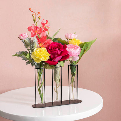 Glass Three Tube Bud Vase Metal Frame Black (23.6x17.5cmH)