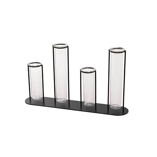 Glass Four Tube Bud Vase Metal Frame Black (30.6x17.5cmH)