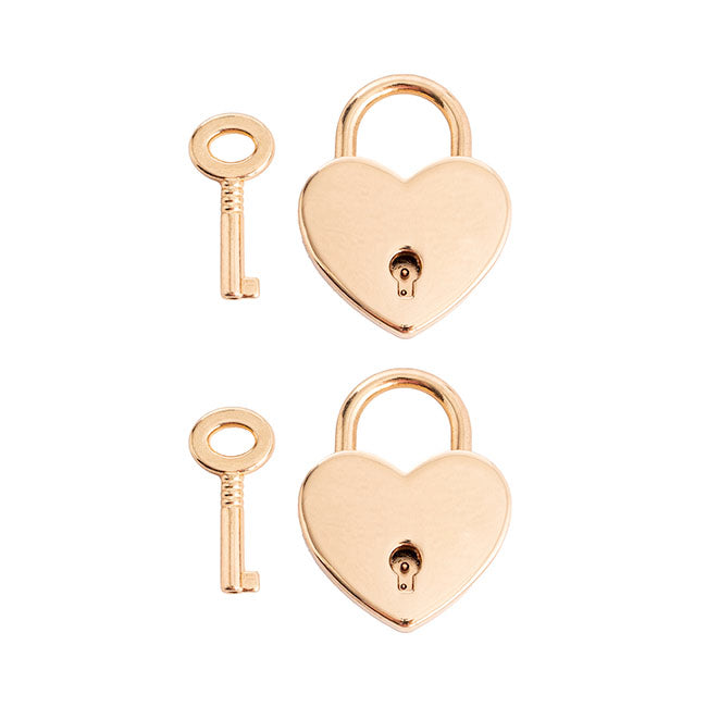 Love Heart Padlock with Key Pack 2 Gold (30x39mmH)