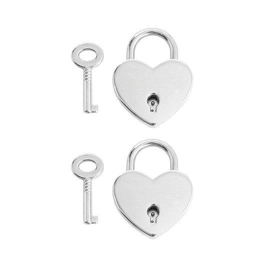 Love Heart Padlock with Key Pack 2 Silver (30x39mmH)
