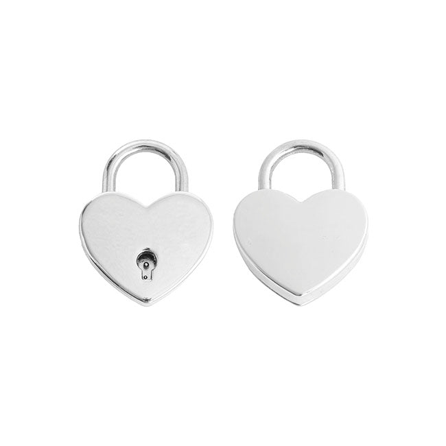 Love Heart Padlock with Key Pack 2 Silver (30x39mmH)
