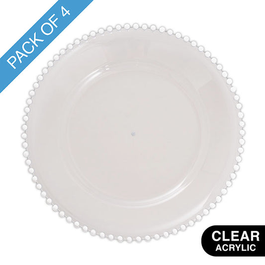 Clear Charger Plate w Beaded Edge Pack 4 White (32cmD)