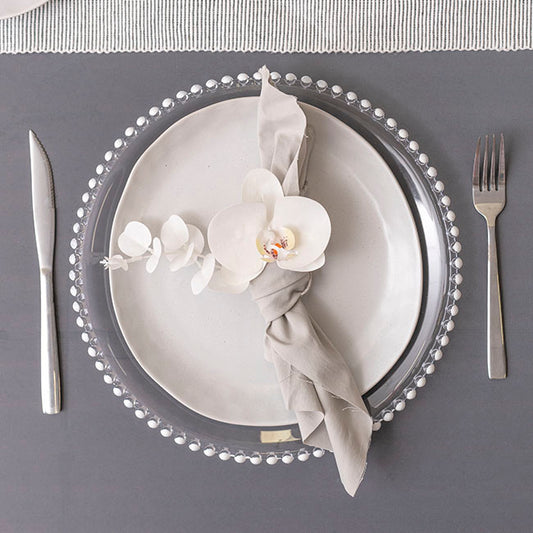 Clear Charger Plate w Beaded Edge Pack 4 White (32cmD)