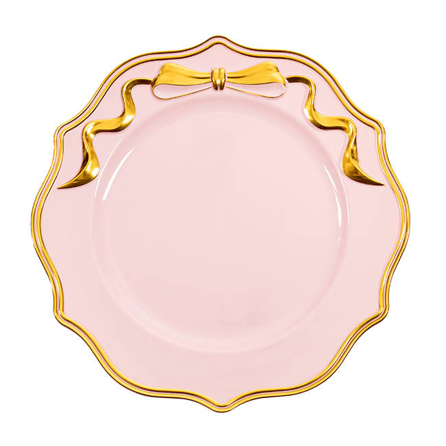 Charger Plate Bow Gold Edge Pack 4 Soft Pink (32cmD)