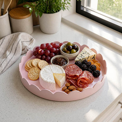 Scallop Edge Round Tray Soft Pink (4x35cmD)