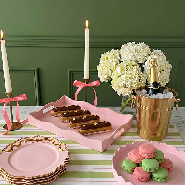 Scallop Edge Rectangle Tray Soft Pink (40x24cm)