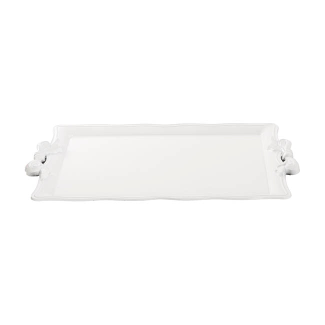 Large Rectangle Tray w Bow Handle White (50x30cm)