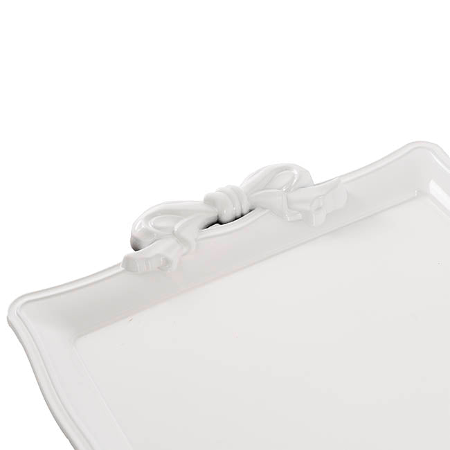 Large Rectangle Tray w Bow Handle White (50x30cm)