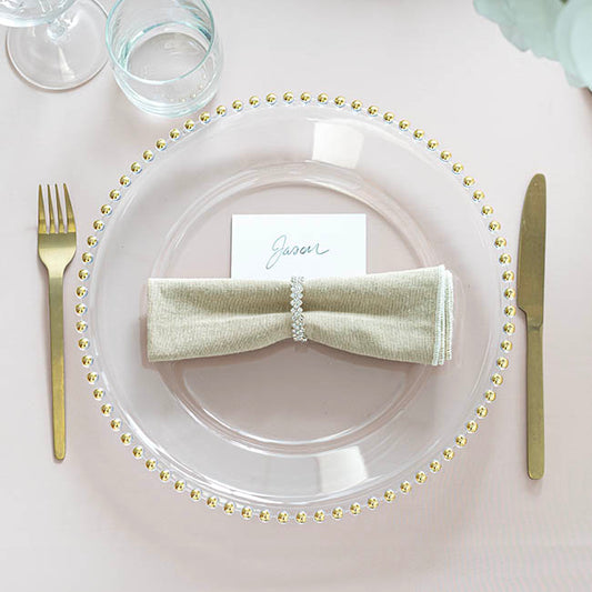 Charger Plate w Gold Beaded Edge Pack 4 Clear (32cmD)