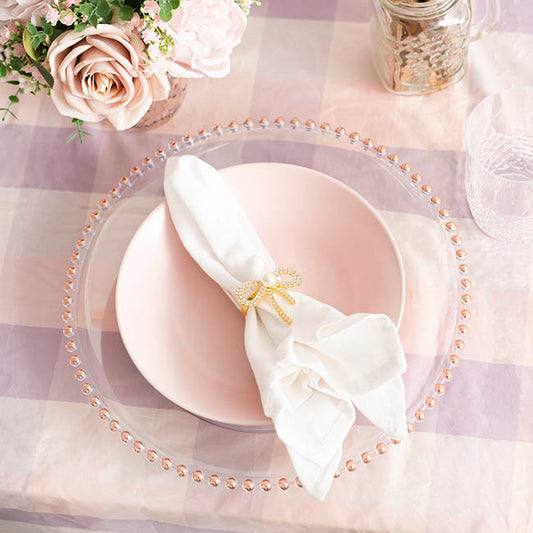 Charger Plate w Rose Gold Beaded Edge Pack 4 Clear (32cmD)