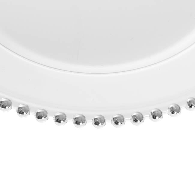 Charger Plate w Silver Beaded Edge Pack 4 Clear (32cmD)
