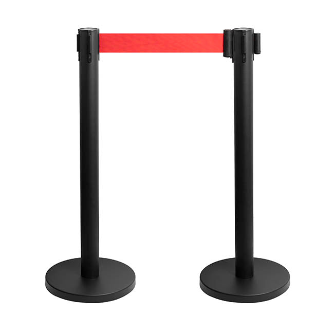 Retractable Barrier Post Bollard Set 2 Black (32cmDx92cmH)