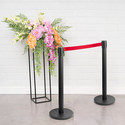 Retractable Barrier Post Bollard Set 2 Black (32cmDx92cmH)