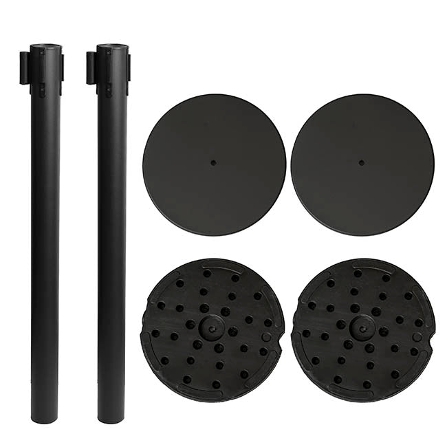 Retractable Barrier Post Bollard Set 2 Black (32cmDx92cmH)