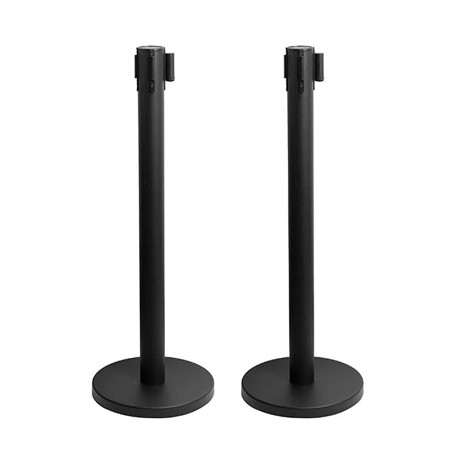 Retractable Barrier Post Bollard Set 2 Black (32cmDx92cmH)
