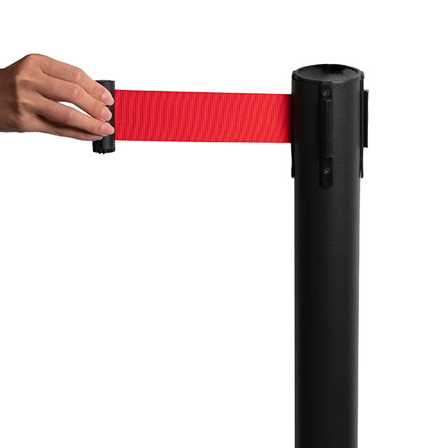 Retractable Barrier Post Bollard Set 2 Black (32cmDx92cmH)