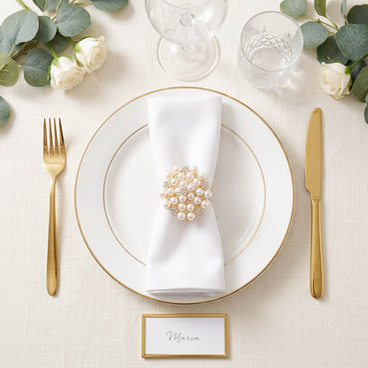 Pearl Flower Napkin Ring Pack 2 Champagne Gold (4cmD)