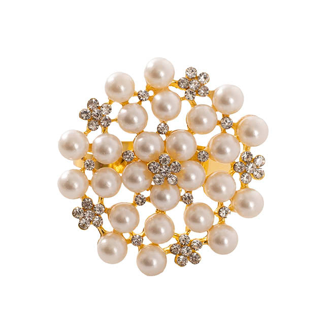 Pearl Flower Napkin Ring Pack 2 Champagne Gold (4cmD)