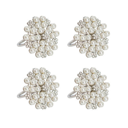 Pearl Flower Napkin Ring Pack 4 Silver (4cmD)