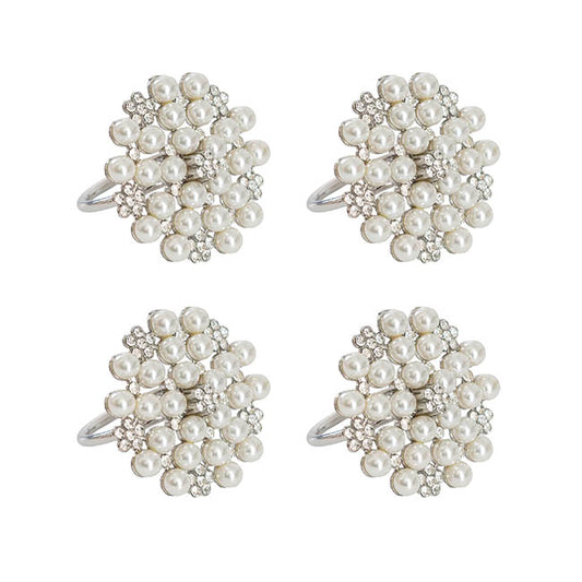 Pearl Flower Napkin Ring Pack 4 Silver (4cmD)