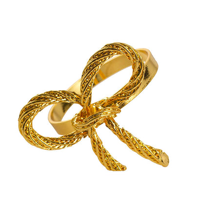 Metal Napkin Ring with Bow Pack 4 Gold (4.5cmD)