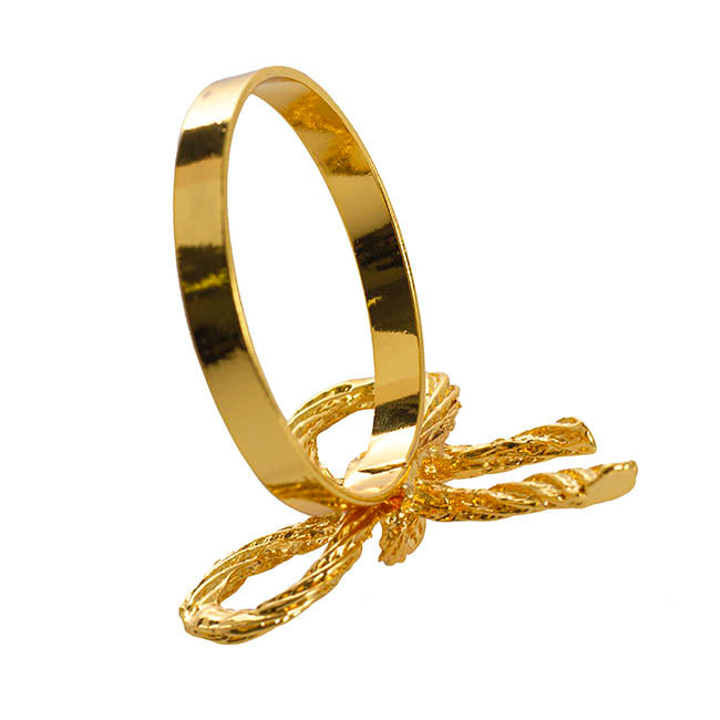 Metal Napkin Ring with Bow Pack 4 Gold (4.5cmD)