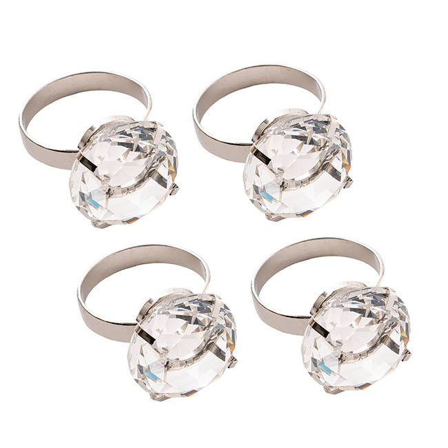 Large Diamond Napkin Ring Pack 4 Silver (3.7cmD)