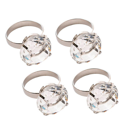Large Diamond Napkin Ring Pack 4 Silver (3.7cmD)