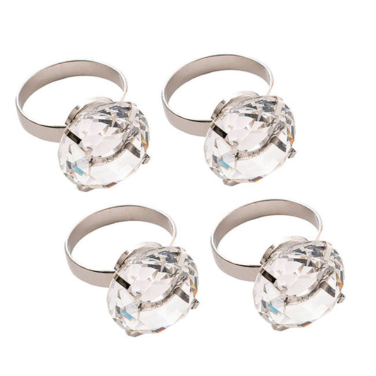Large Diamond Napkin Ring Pack 4 Silver (3.7cmD)